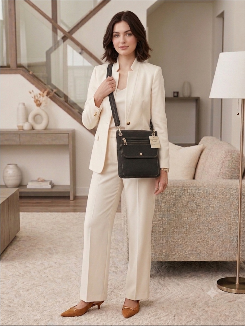 Fossil Black Leather Crossbody Bag with Gold Hardware